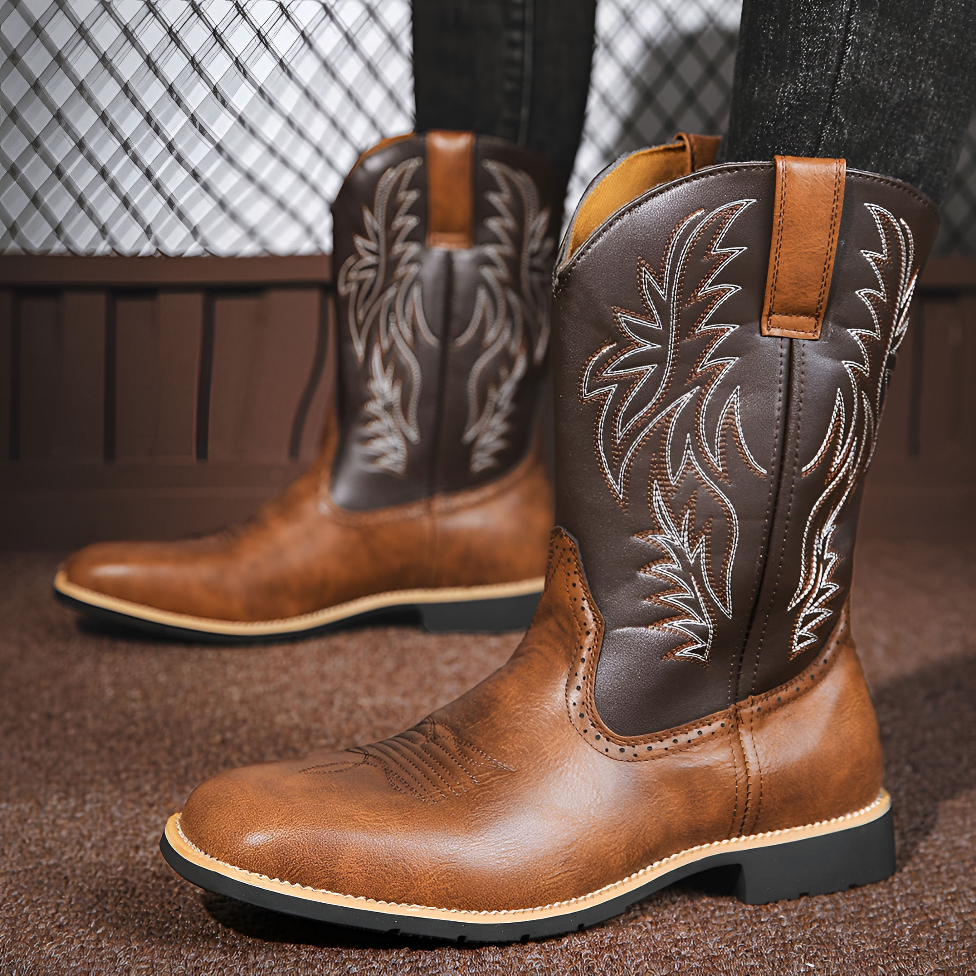 Men's Square Toe Western Boots - Casual Outdoor