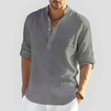 Men's Henley Shirt Long Sleeve Grandad Collar - Casual Wear
