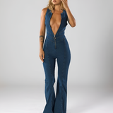Women's Heart Cutout Flare Leg Jumpsuit - Evening Wear