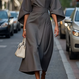 Women's Bell Sleeve Belted Wrap Dress - Professional Evening Wear