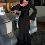 Women's Maxi Dress Long Bell Sleeve Drape Neck - Evening Wear