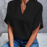 Women's Flutter Sleeve Split Neck Blouse - Office Wear