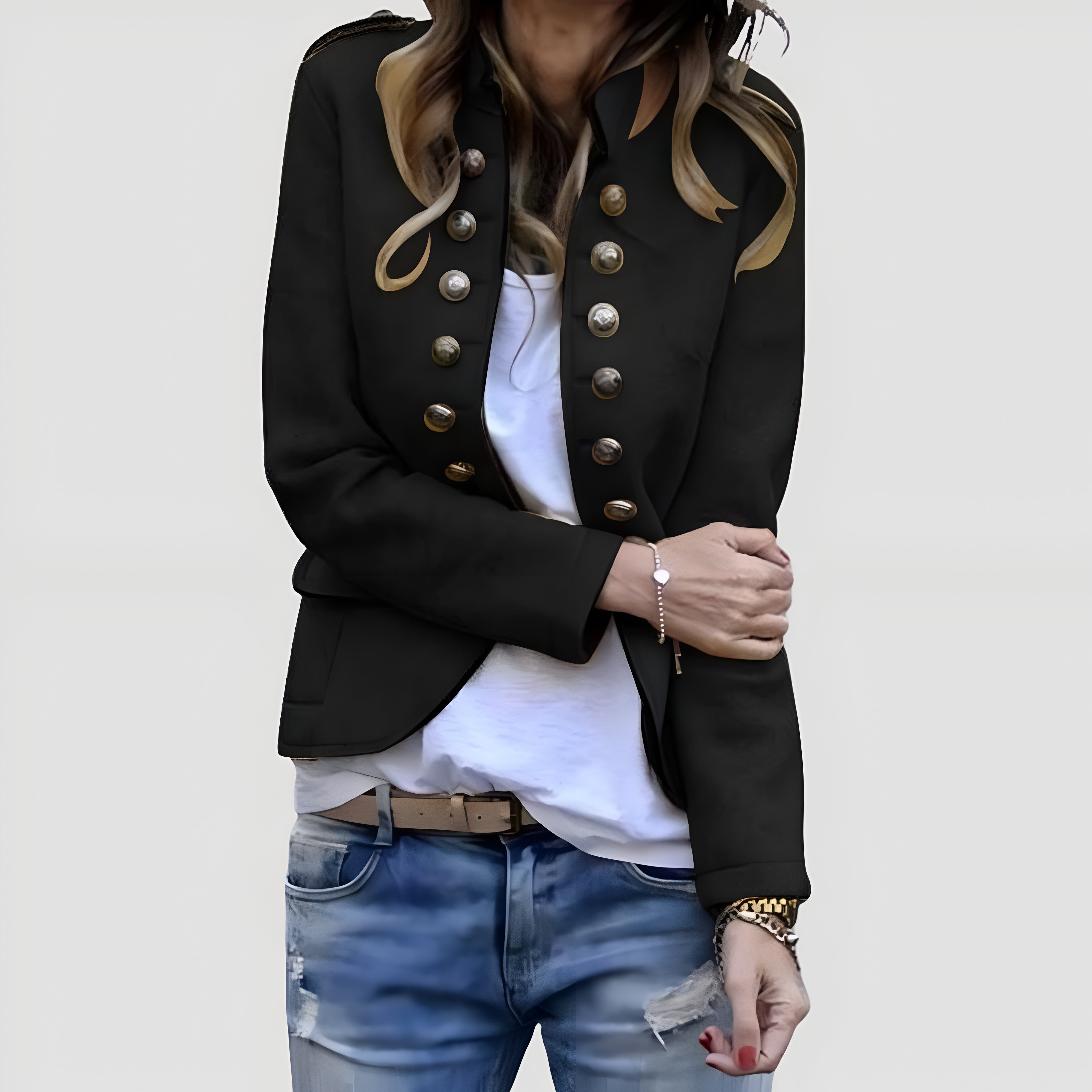 Women's Military Style Jacket Button Front - Casual Wear