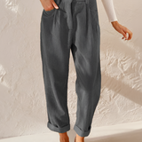 Women's High-Waisted Pleated Corduroy Trousers - Casual Daily Wear