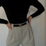 Women's Gold Buckle Slim Waist Belt - Office Wear
