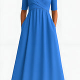Women’s V-Neck Pleated Dress - Casual Evening Wear