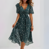 Women's V-Neck Flutter Sleeve Floral Midi Dress - Garden Party Event