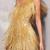 Women’s Fringe Feathers Cocktail Dress - Evening Party Wear