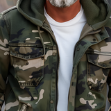Men's Camo Hooded Bomber Jacket - Casual Outdoor