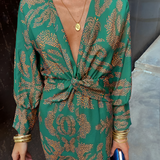Women's Twisted Waist Long Sleeve Midi Dress - Wedding Guest