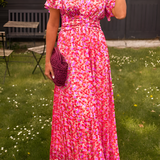 Women's Maxi Dress Floral Print Flutter Sleeve - Outdoor Event