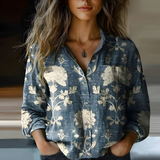 Women's Button Down Shirt Floral Print Long Sleeve - Casual Daily Wear