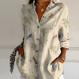 Women's Floral Print Long Sleeve Shirt - Casual Wear