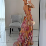 Women's Floral Print Cutout Maxi Dress - Evening Gala