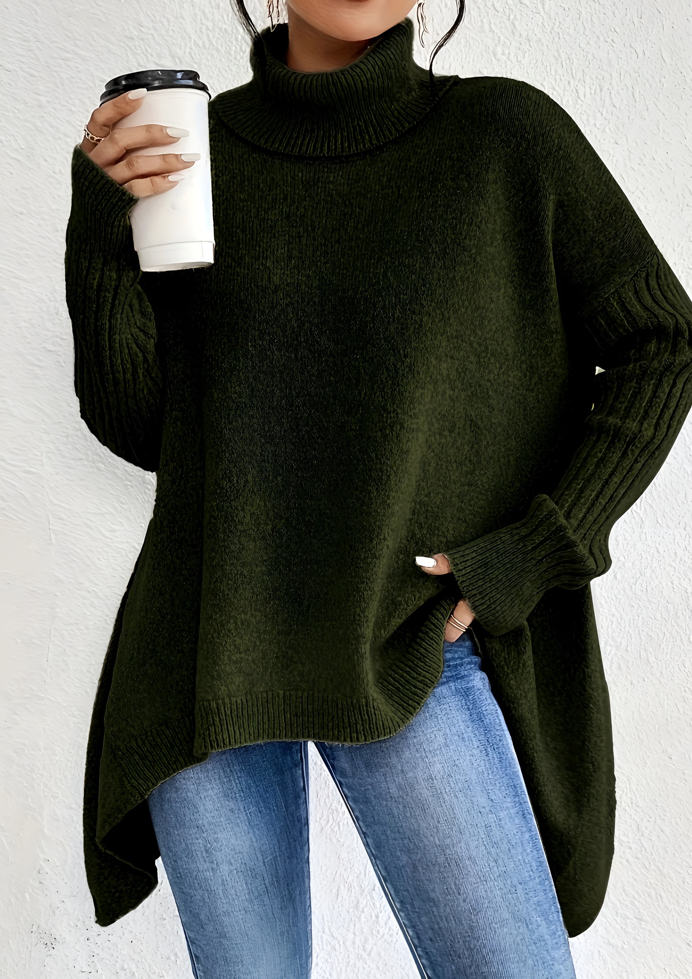 Women’s Turtleneck Loose Sweater - Casual Winter Wear
