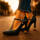 Women's T-Strap Pointed Toe Pumps - Office Wear