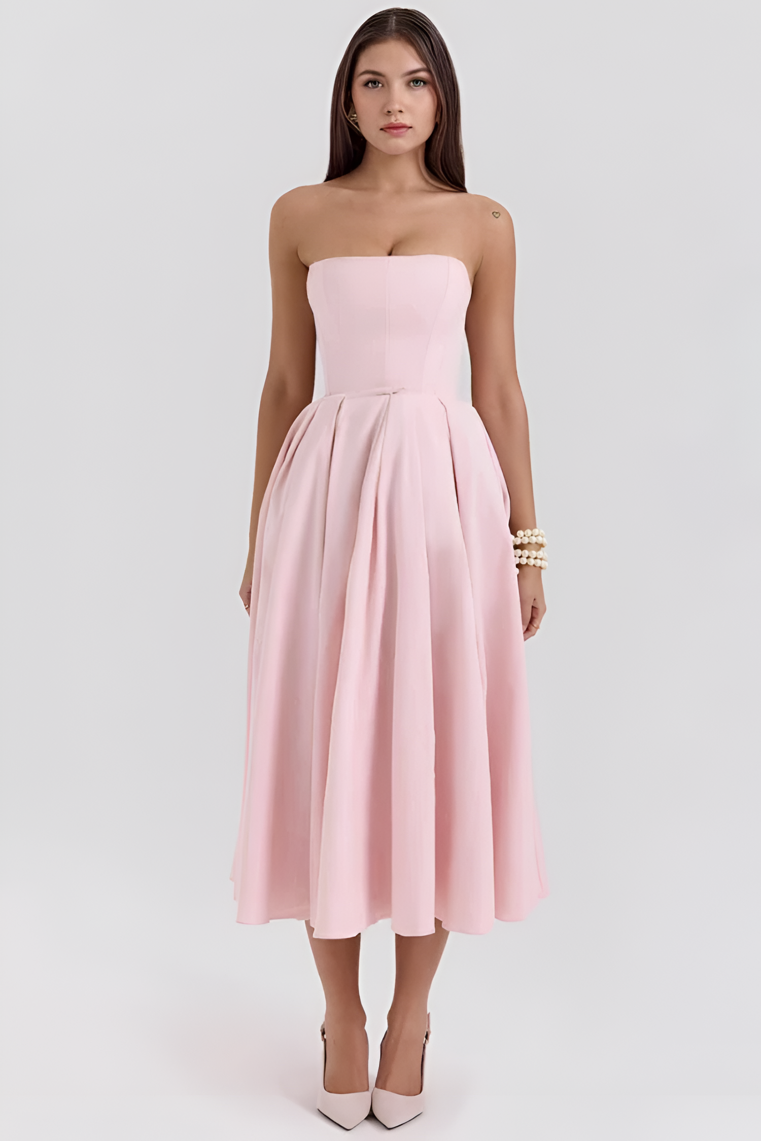 Women's Strapless Pleated Midi Dress - Cocktail Party