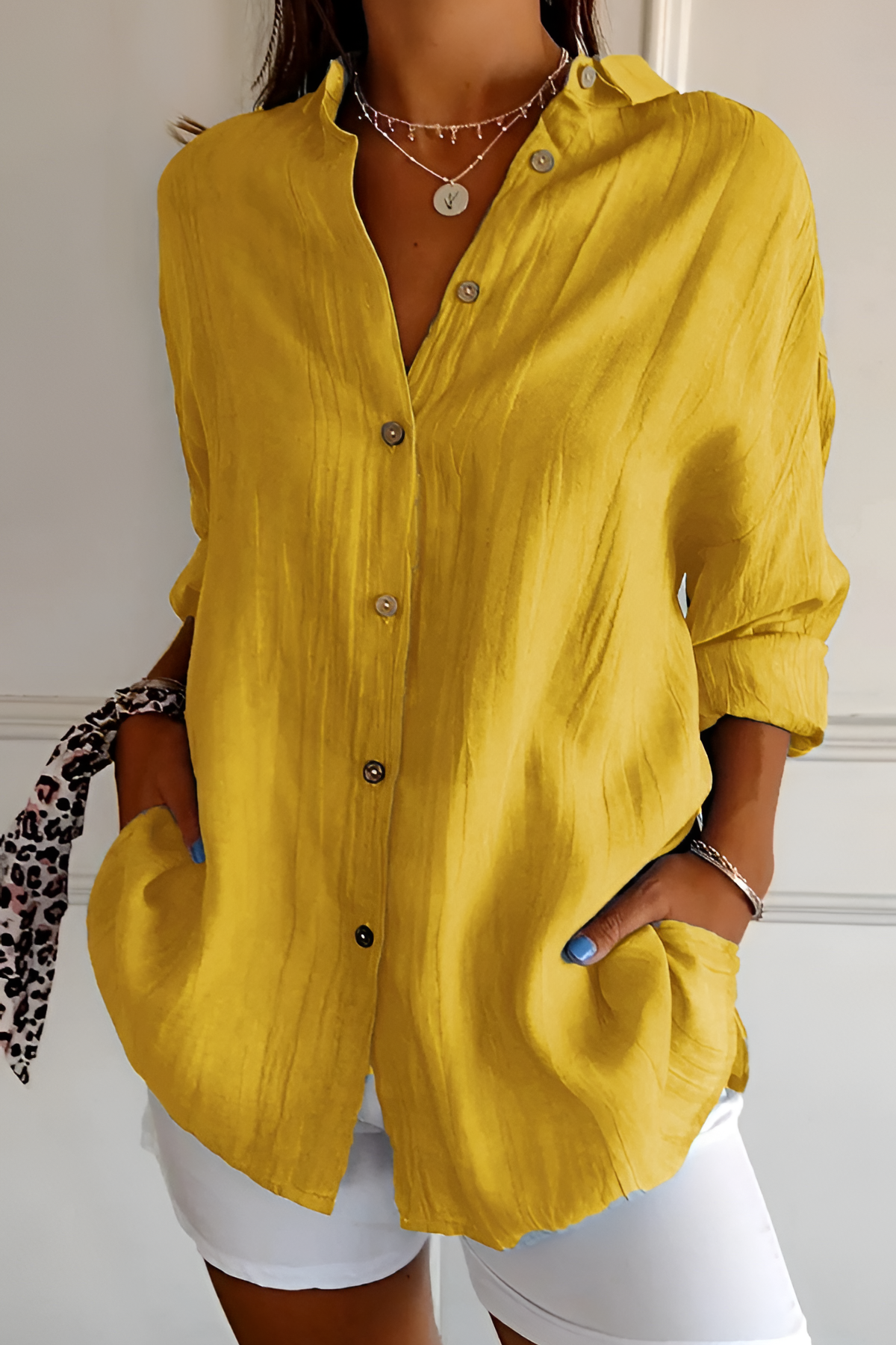 Women's Textured Long Sleeve Shirt - Casual Daily Wear