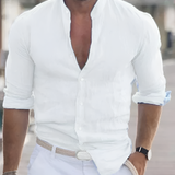 Men's Slim Fit Mandarin Collar Shirt - Casual Beach Wear