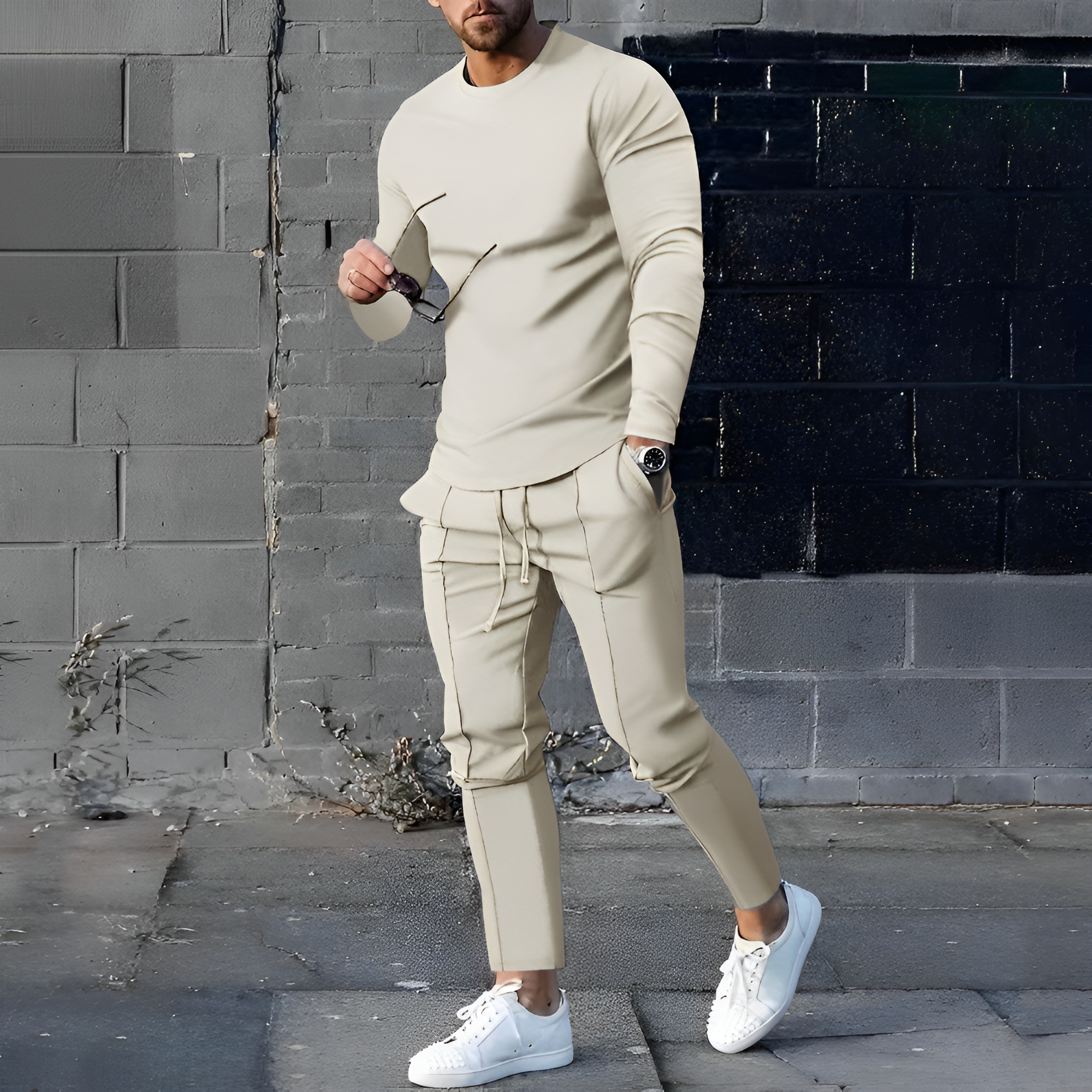 Men's Slim Fit Long Sleeve Jogger Set - Casual Sport
