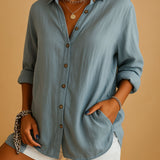 Women's Textured Button Up Shirt - Summer Casual Wear