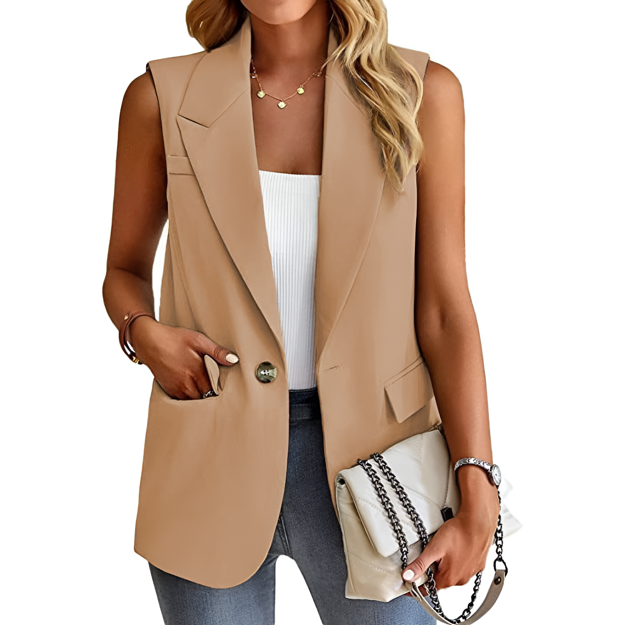 Women's Sleeveless Notch Lapel Blazer - Professional Office Wear