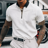 Men's Zip Contrast Detail Polo Shirt - Smart Casual