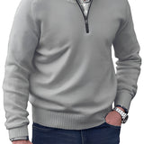 Men’s Knitted Half-Zip Pullover Sweater - Casual Winter Wear