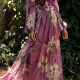 Women's Floral Maxi Dress V-Neck Long Sleeve - Special Occasions