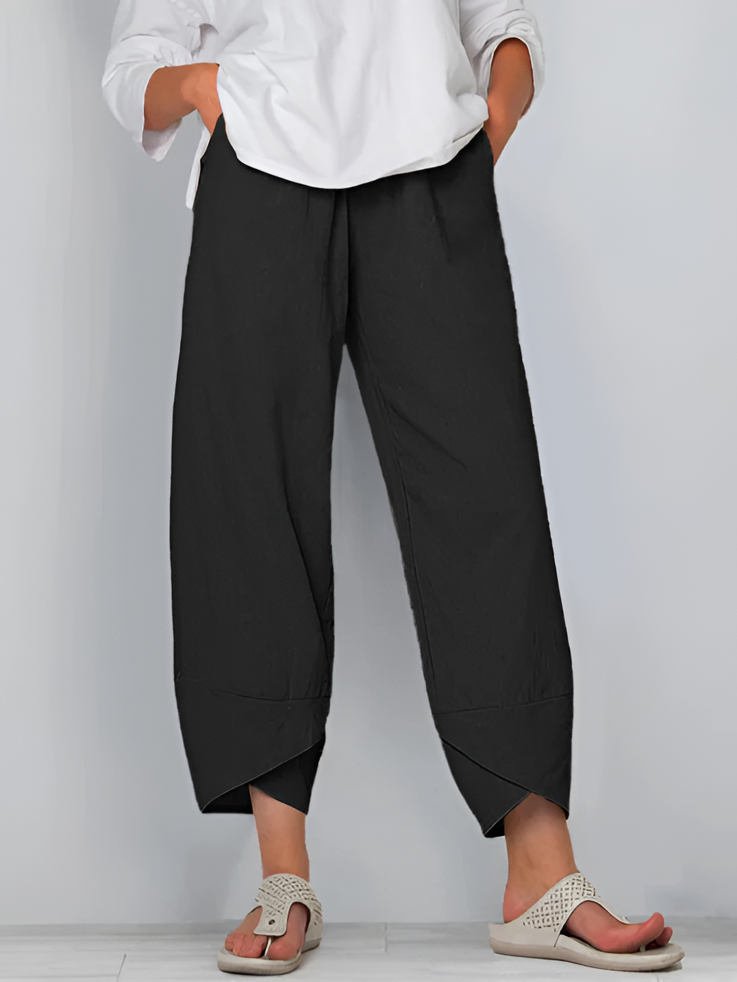 Women's Tulip Hem Wide Leg Trousers - Casual Everyday Wear