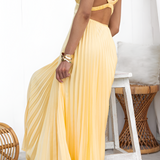 Women's V-Neck Pleated Backless Maxi Dress - Party Wear