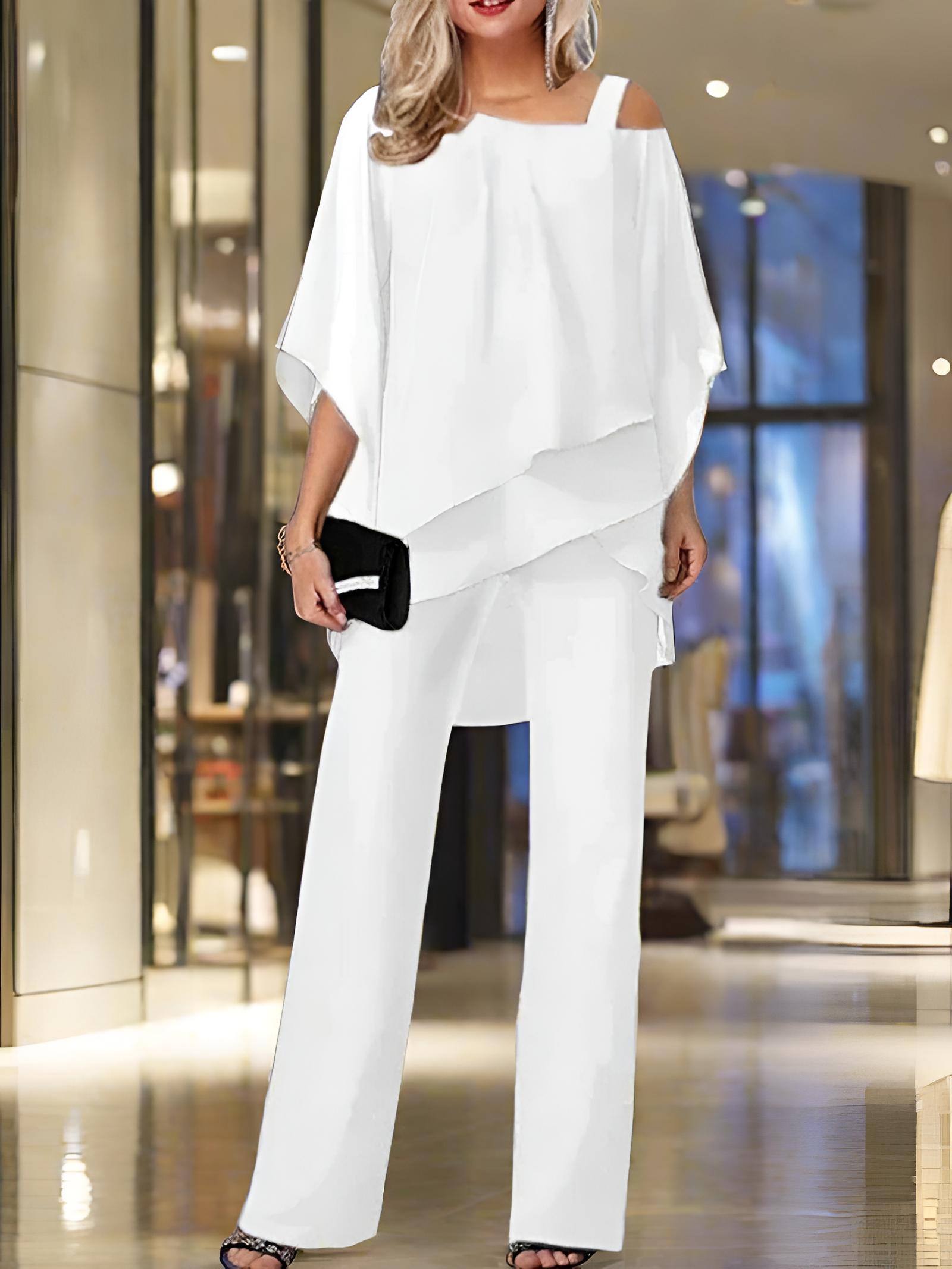 Women's Asymmetric Chiffon Layer Jumpsuit - Evening Party Wear