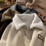 Men's Corduroy Fleece Lined Polo Sweatshirt - Casual Winter Wear