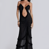 Women's Ruffle Trim Maxi Dress - Evening Party Wear