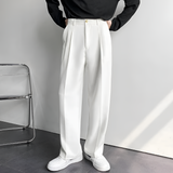 Men's Pleated Wide Leg Trousers - Smart Casual Wear
