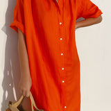 Women’s Button Front Shirt Dress - Casual Summer Midi