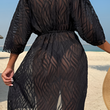 Women's Cover Up Leaf Pattern Drawstring Waist - Resort Wear
