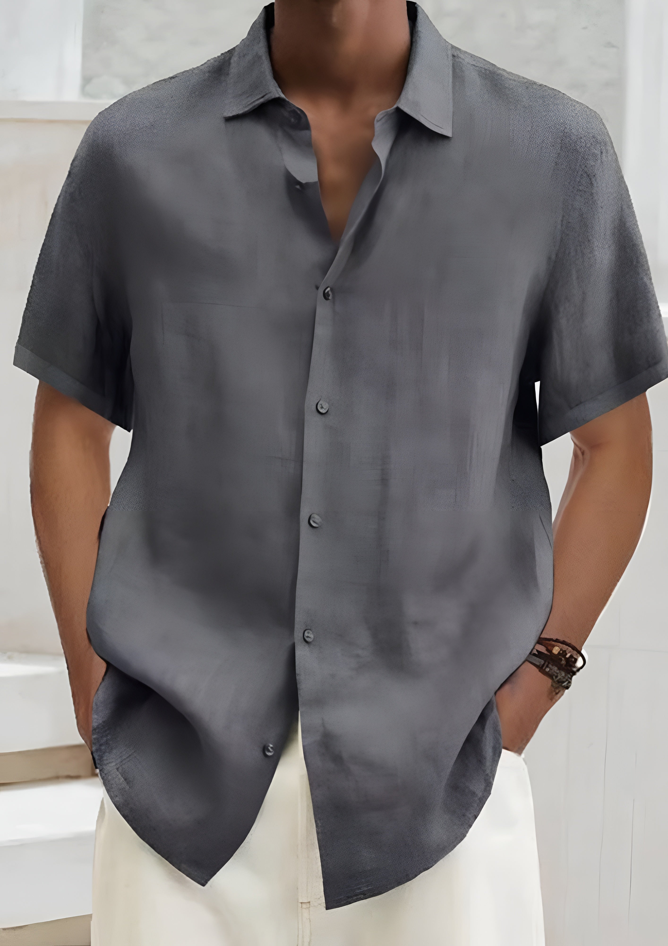 Men's Button Down Collared Shirt - Summer Casual Wear