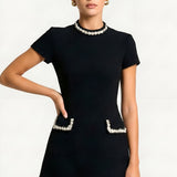 Women’s Pearl Trim Mini Dress - Casual Wear
