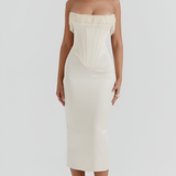 Women's Beaded Fringe Corset Midi Dress - Evening Gala