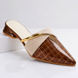 Women's Croc Embossed Pointed Toe Mules - Professional Office Wear