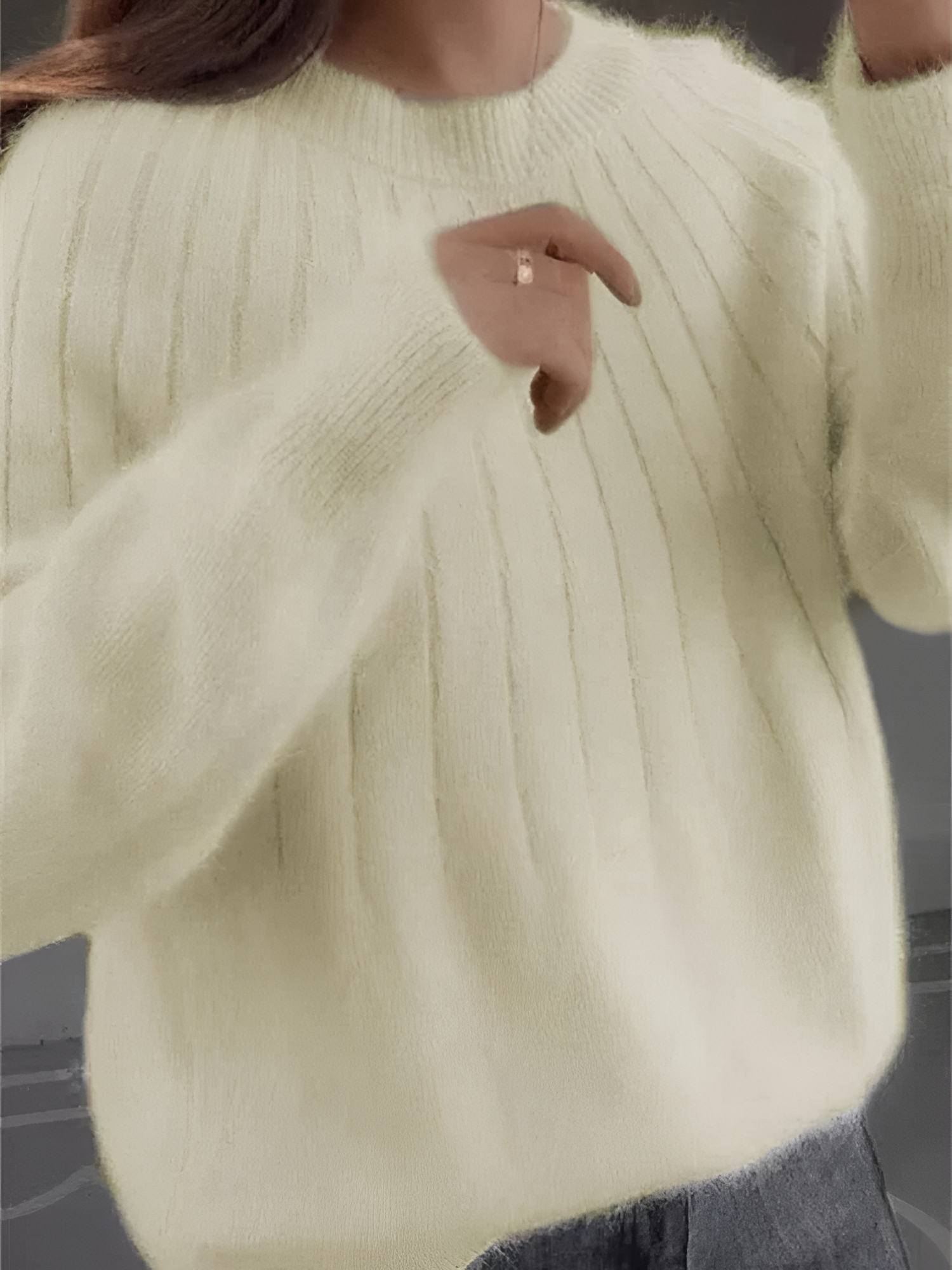 Women's Ribbed Knit Round Neck Sweater - Casual Daily Wear