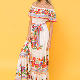Women's Off-Shoulder Floral Maxi Dress - Festive Summer Wear