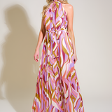 Women's Halter Neck Pleated Maxi Dress - Wedding Guest