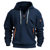Men's Quarter Zip Utility Hoodie - Casual Streetwear