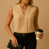Women's V-Neck Draped Top Blouse - Office Wear
