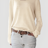 Women's Boat Neck Long Sleeve Knit Top - Casual Everyday Wear