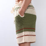 Men's Crochet Shorts Drawstring Striped - Beach Wear