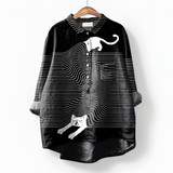 Women's Button Down Shirt Artistic Print Oversized Fit - Casual Wear