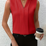 Women's Pleated V-Neck Blouse - Summer Casual Wear